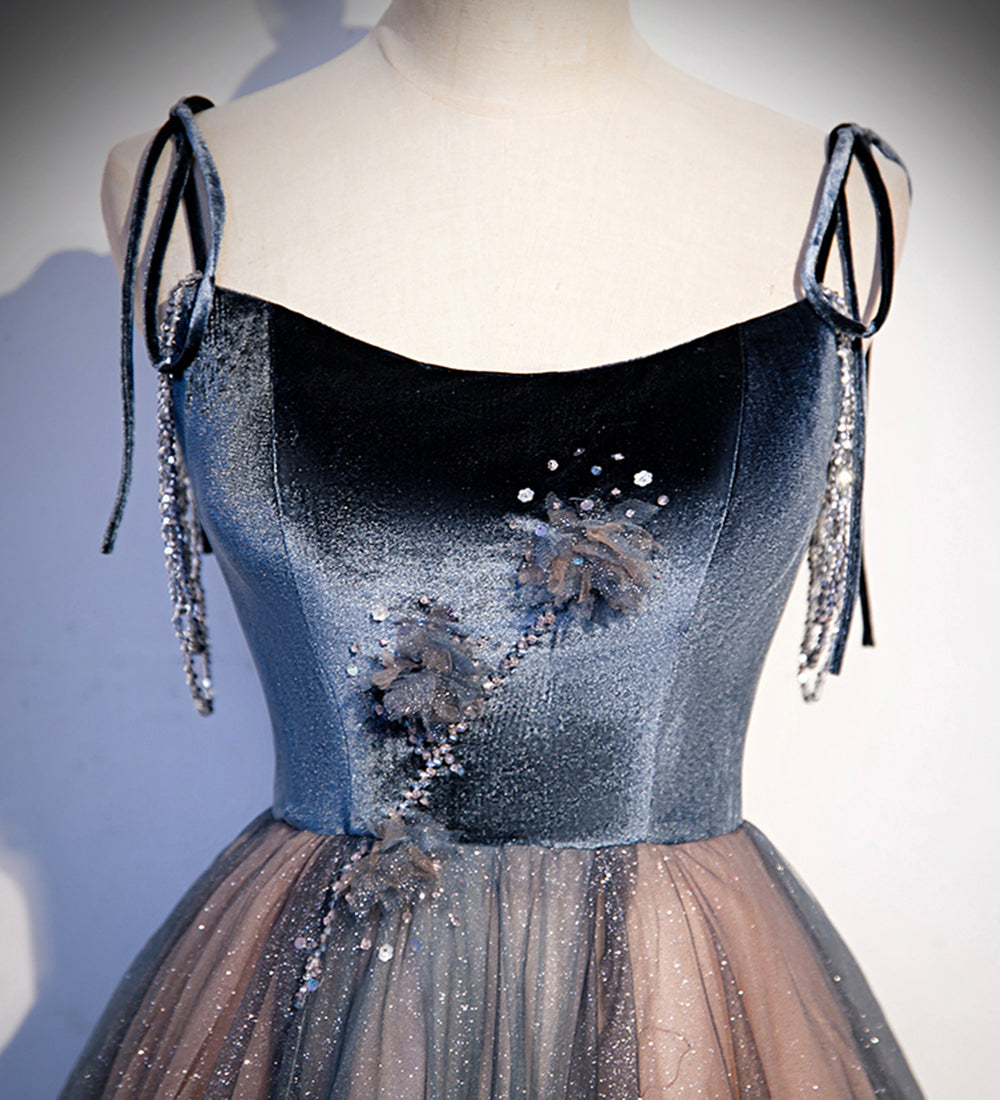 Blue tulle sequins long prom dress evening dress s80 - View 4 | VelvetHem