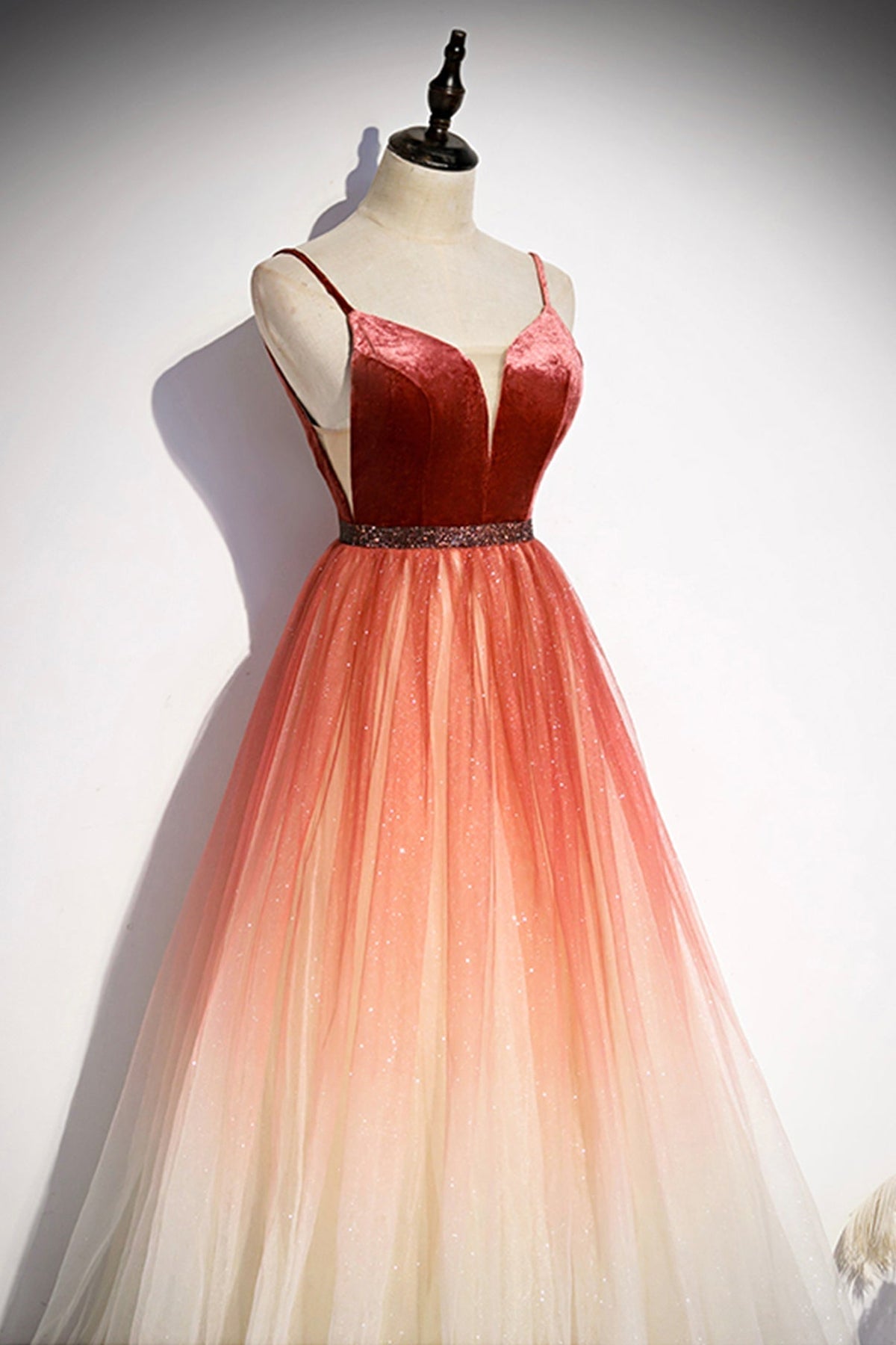 A line v neck tulle evening dress s74 - View 2 | VelvetHem