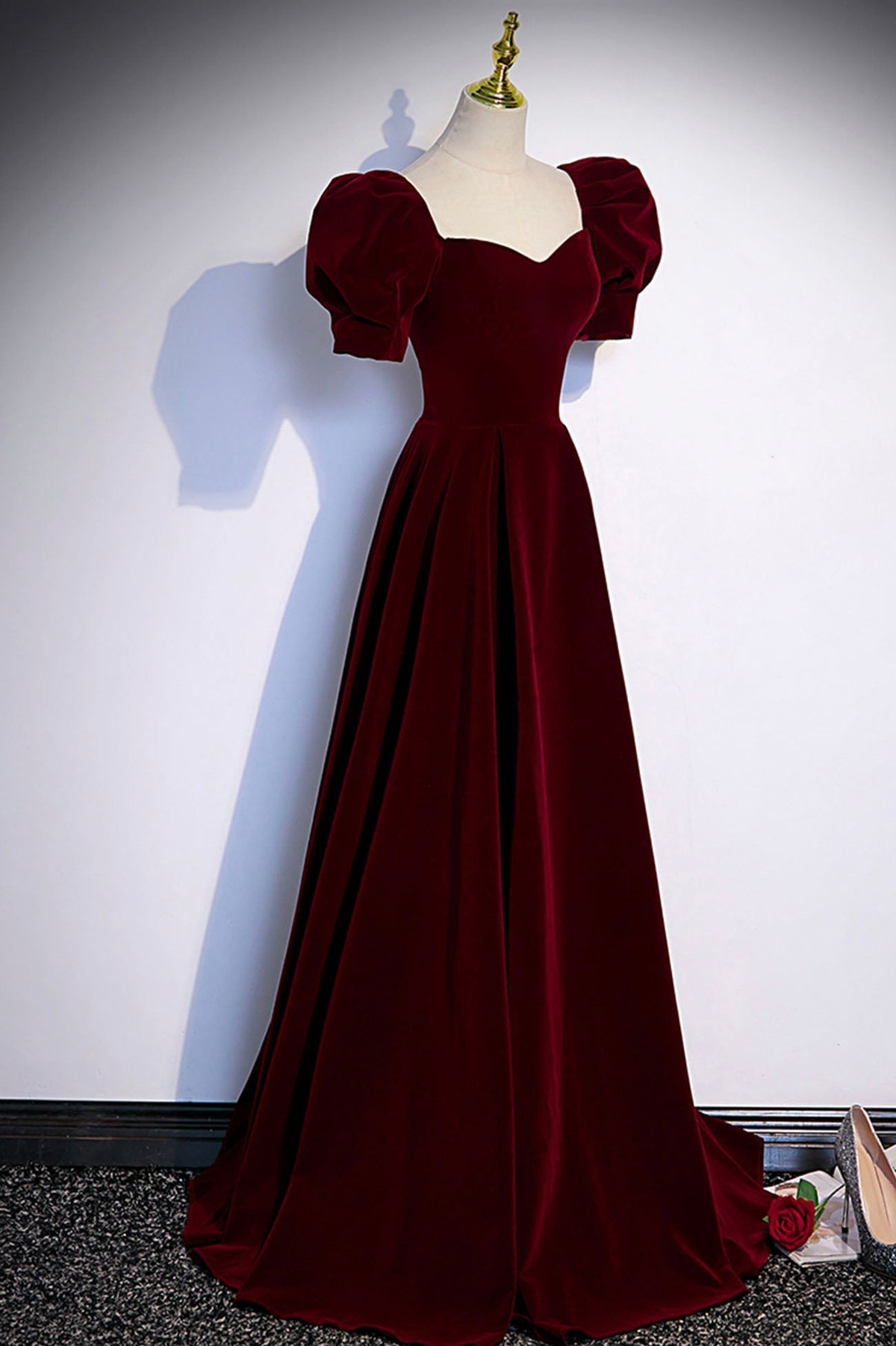 Burgundy velvet long prom dress evening dress s88 - View 2 | VelvetHem
