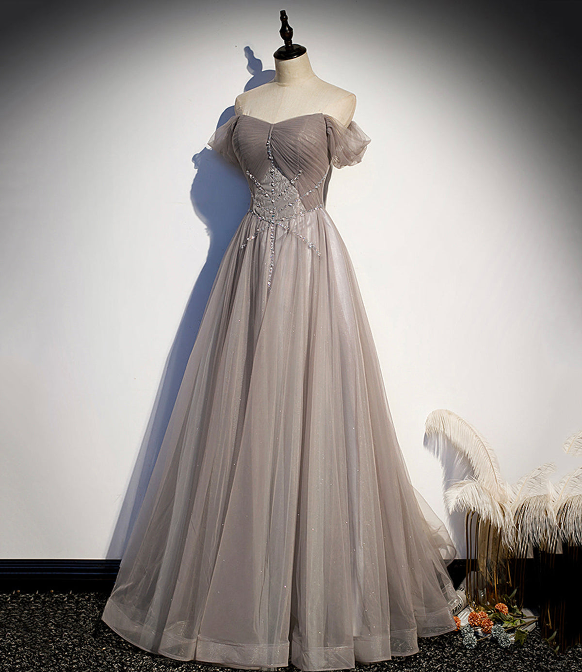 Elegant tulle lace long prom dress A line evening gown s67 - View 3 | VelvetHem