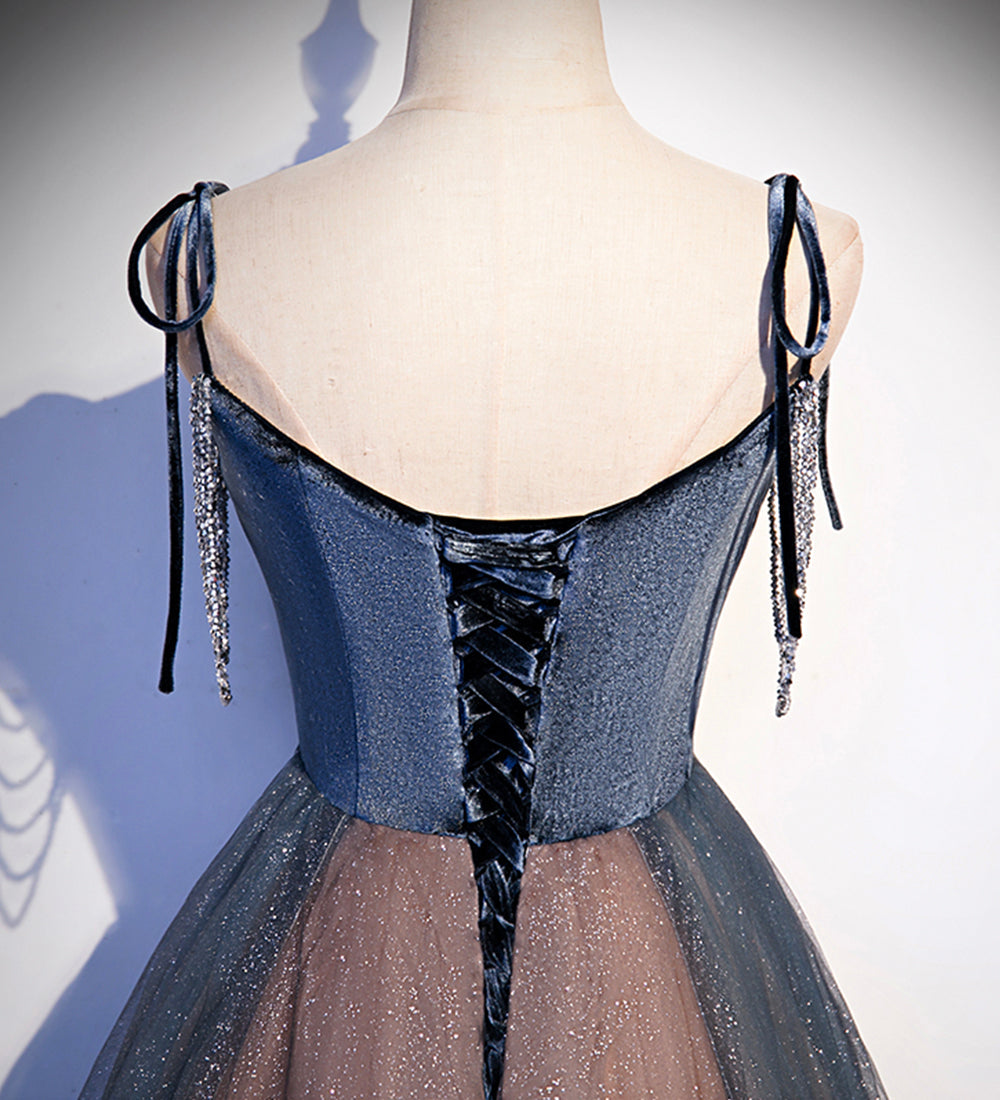 Blue tulle sequins long prom dress evening dress s80 - View 5 | VelvetHem