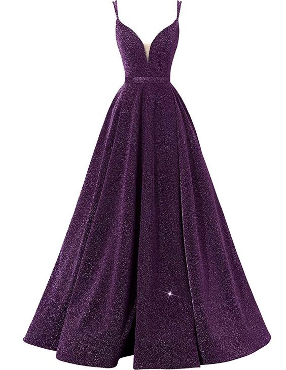 Glitter Spaghetti V-Neck Prom Dresses Long Side Split Formal Evening Gowns Y1849 - VelvetHem