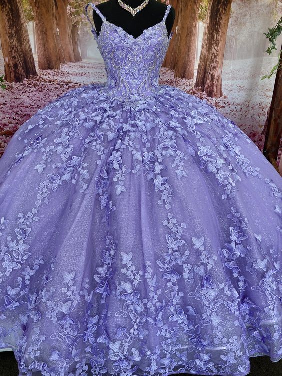 Purple princess ball gown quinceanera dress sweet 16 dress butterflies quinceanera dress