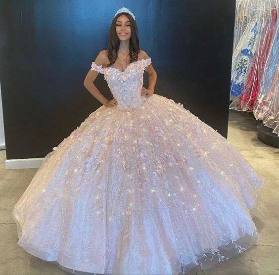 Off The Shoulder Pink Ball Gown Sweet 16 Dress