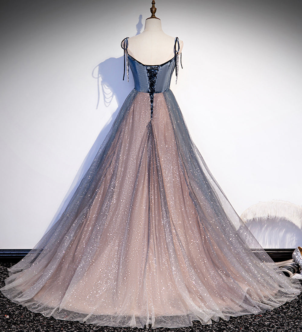 Blue tulle sequins long prom dress evening dress s80 - View 3 | VelvetHem