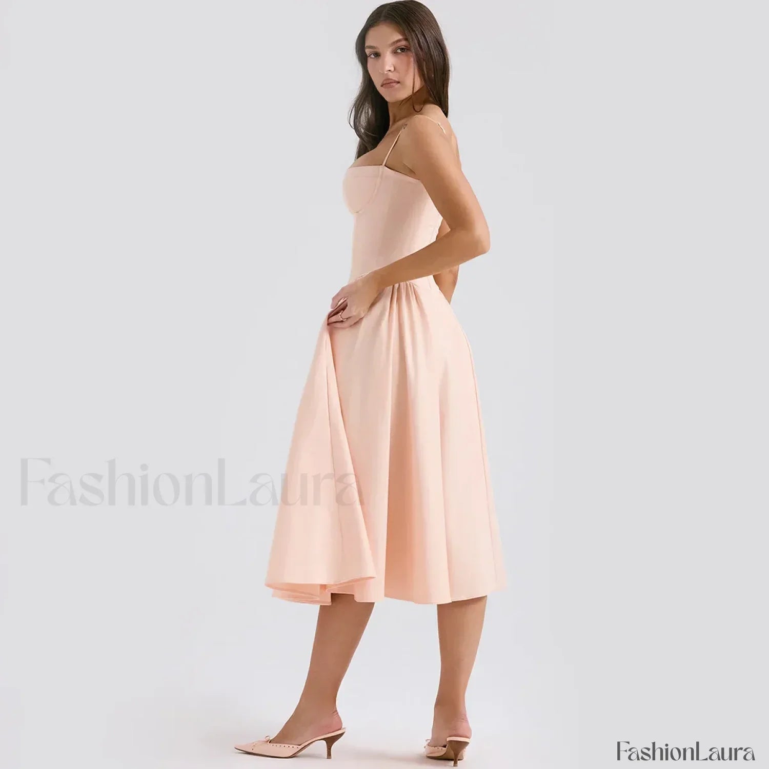 Fit-Flare Spaghetti Midi Dress