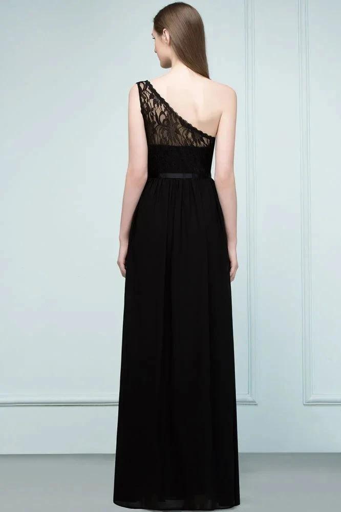 Floor Length Lace Chiffon A-line One-shoulder Bridesmaid Dresses with Sash (ZD13060)