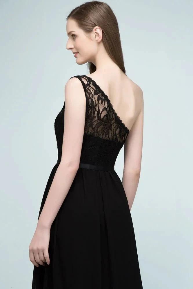 Floor Length Lace Chiffon A-line One-shoulder Bridesmaid Dresses with Sash (ZD13060)