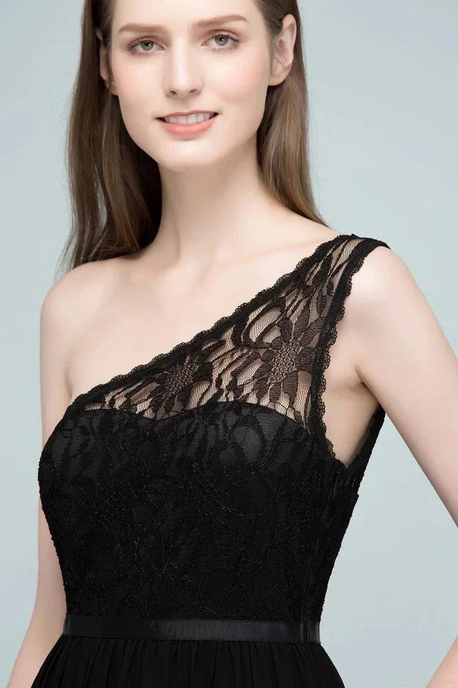 Floor Length Lace Chiffon A-line One-shoulder Bridesmaid Dresses with Sash (ZD13060)