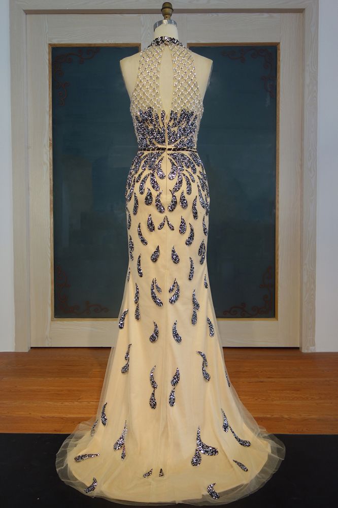 Floor Length Mermaid Halter Sequined Patterns Prom Dresses - View 2 | VelvetHem
