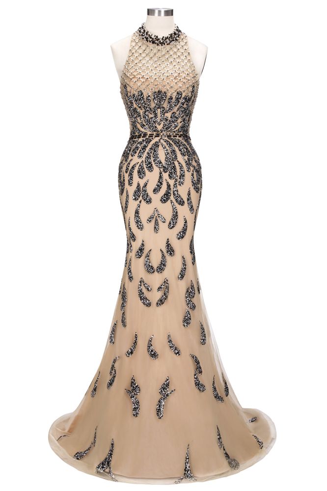 Floor Length Mermaid Halter Sequined Patterns Prom Dresses - View 7 | VelvetHem