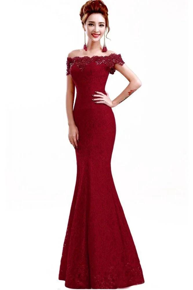 Floor-Length Mermaid Lace Off Shoulder Bridesmaid Dresses by misshow.com