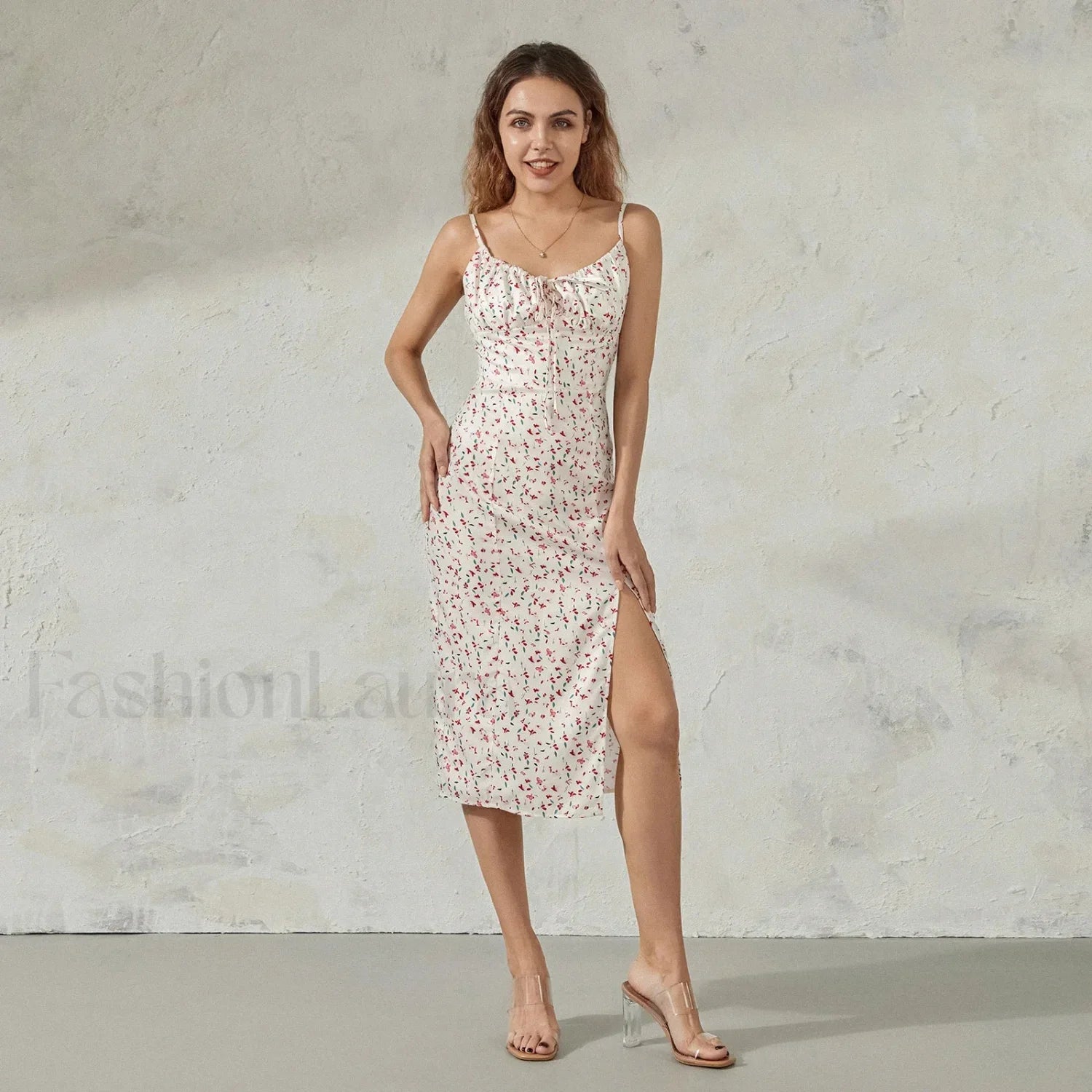 Floral Bustier Slit Midi Dress