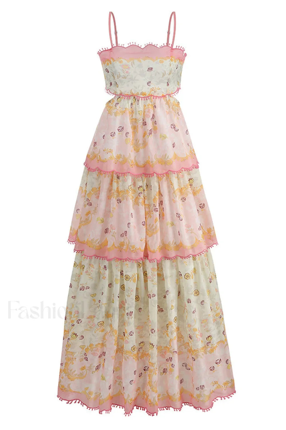 Floral Cami Tiered Charming Ruffle Hem Dress