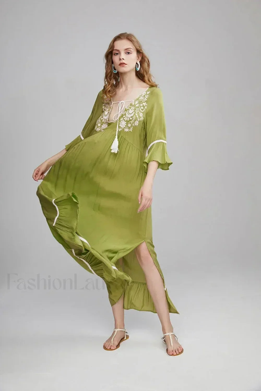 Floral Flare-Sleeve Boho Dress