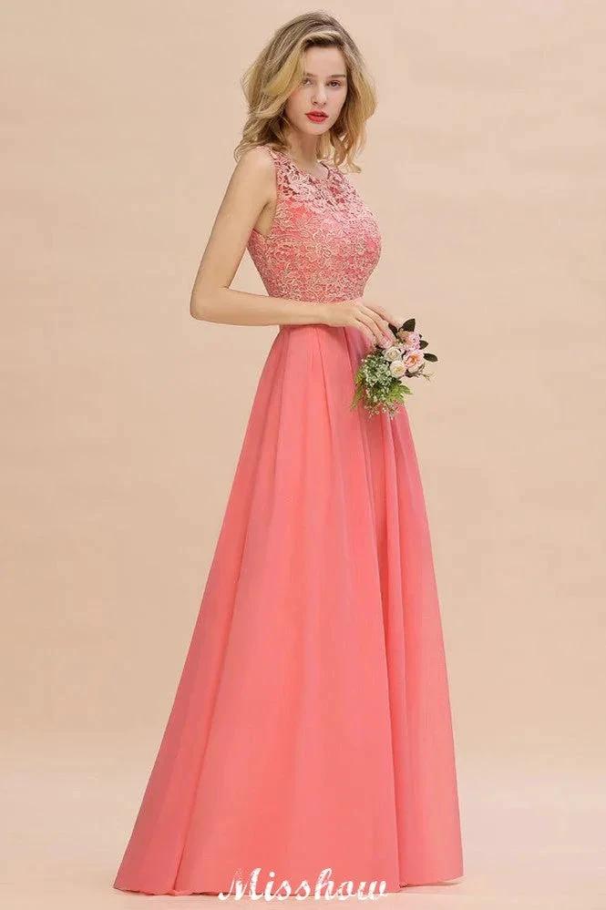 Floral Lace A-line Simple Wedding Dress Sleeveless Maxi Bridesmaid Dress (ZD12951)