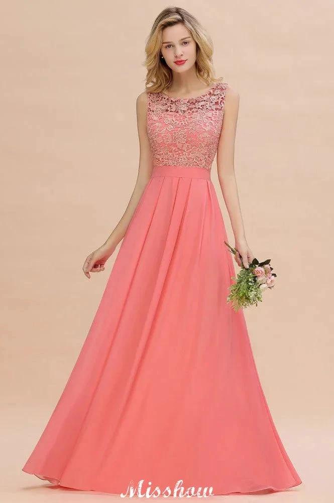 Floral Lace A-line Simple Wedding Dress Sleeveless Maxi Bridesmaid Dress (ZD12951)