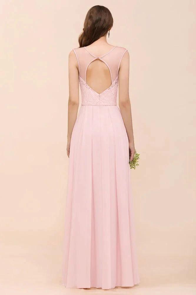 Floral Lace Bridesmaid Dress Pink A-line Wedding Party Dress (ZD12993)