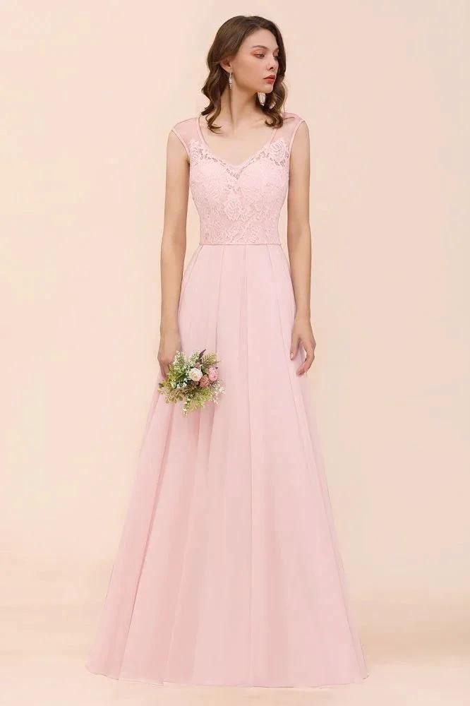 Floral Lace Bridesmaid Dress Pink A-line Wedding Party Dress (ZD12993)