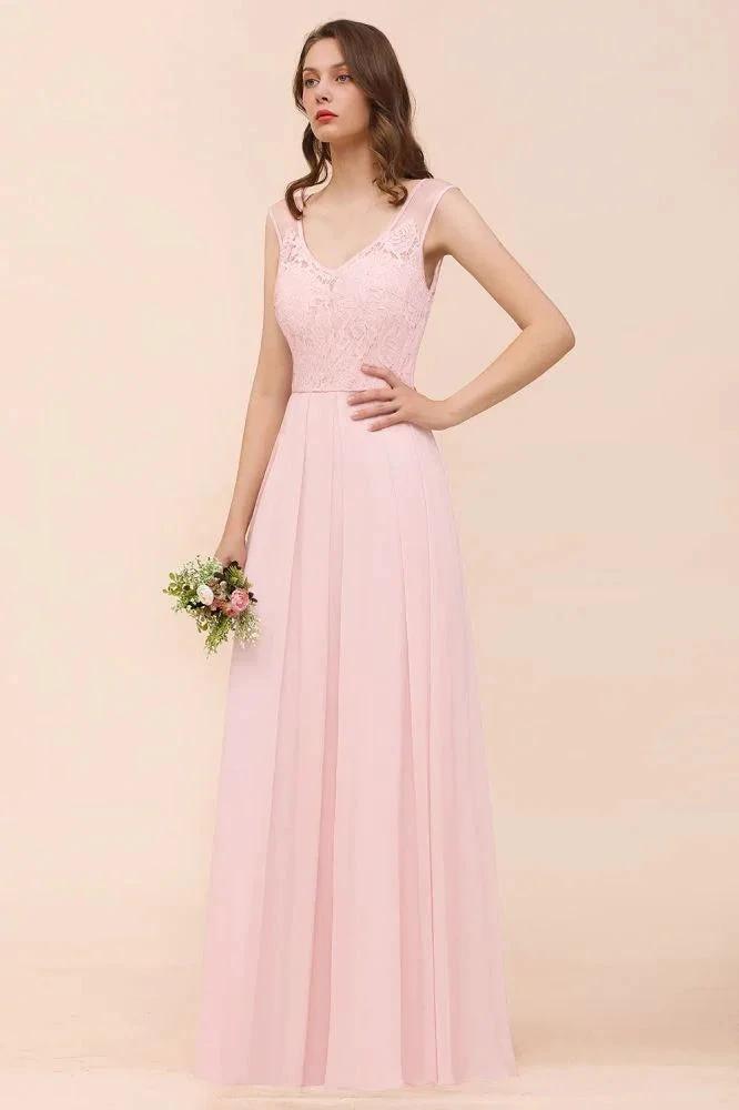Floral Lace Bridesmaid Dress Pink A-line Wedding Party Dress (ZD12993)