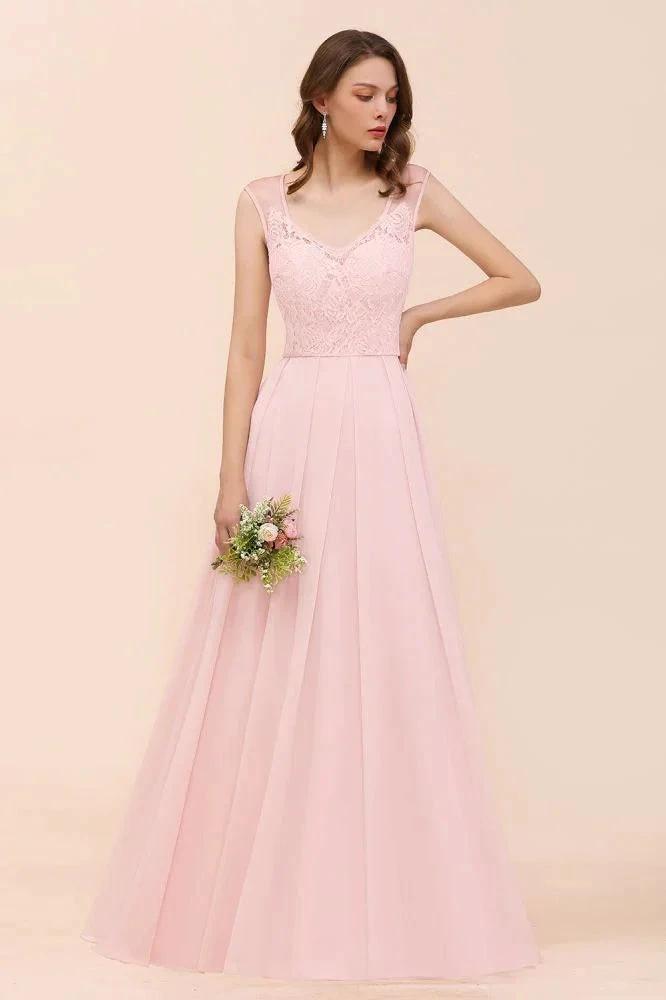 Floral Lace Bridesmaid Dress Pink A-line Wedding Party Dress (ZD12993)