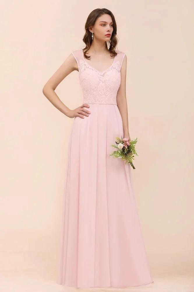 Floral Lace Bridesmaid Dress Pink A-line Wedding Party Dress (ZD12993)