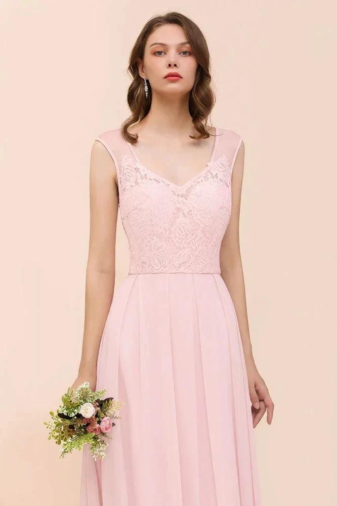 Floral Lace Bridesmaid Dress Pink A-line Wedding Party Dress (ZD12993)