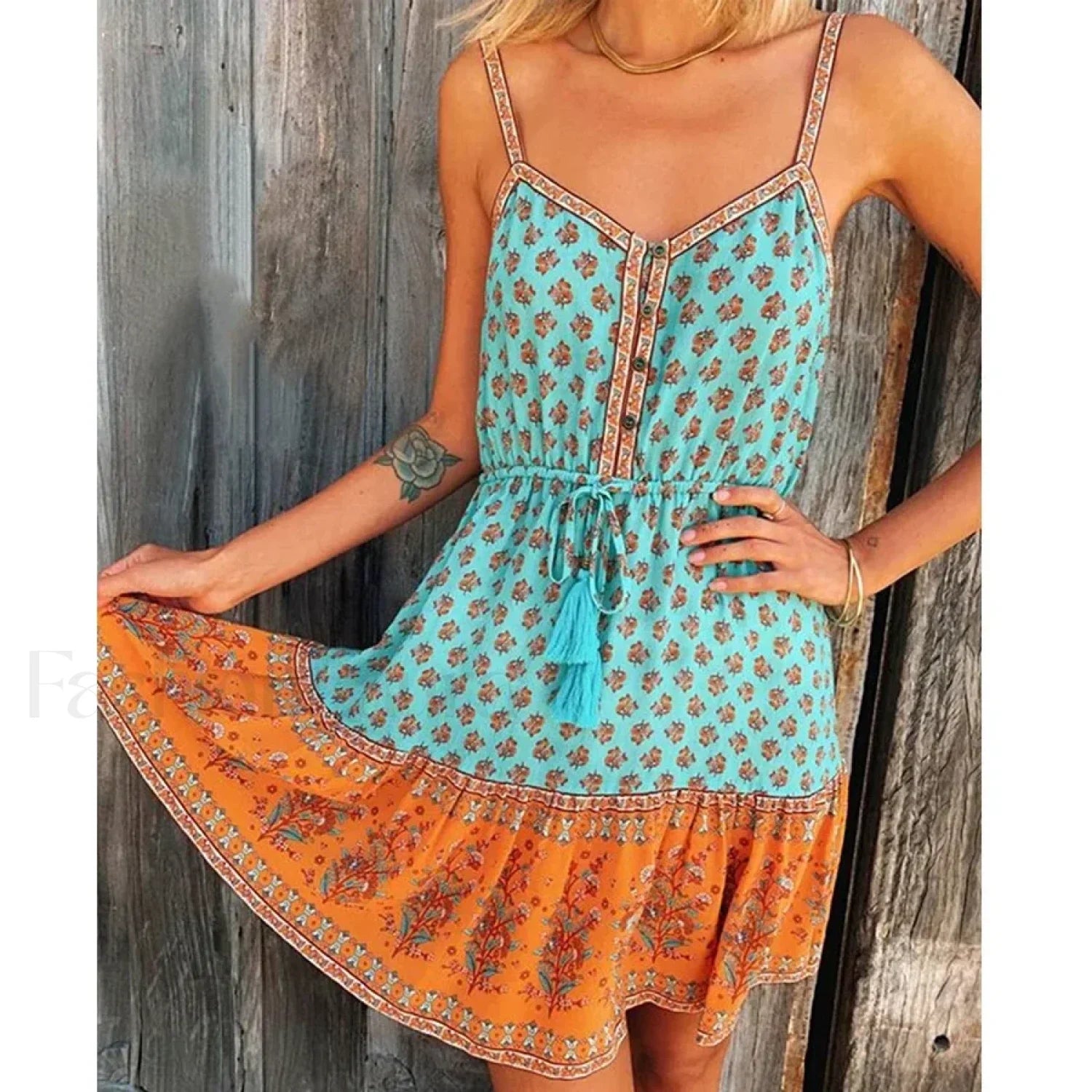 Floral Strappy Mini Boho Dress