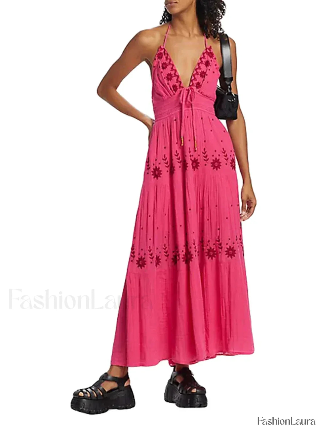 Floral Tie-Up Halter Boho Dress