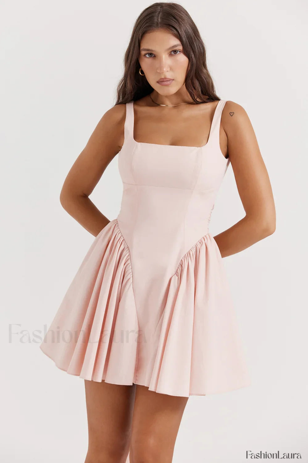 Floriane Peach Stylish Bow Mini Dress