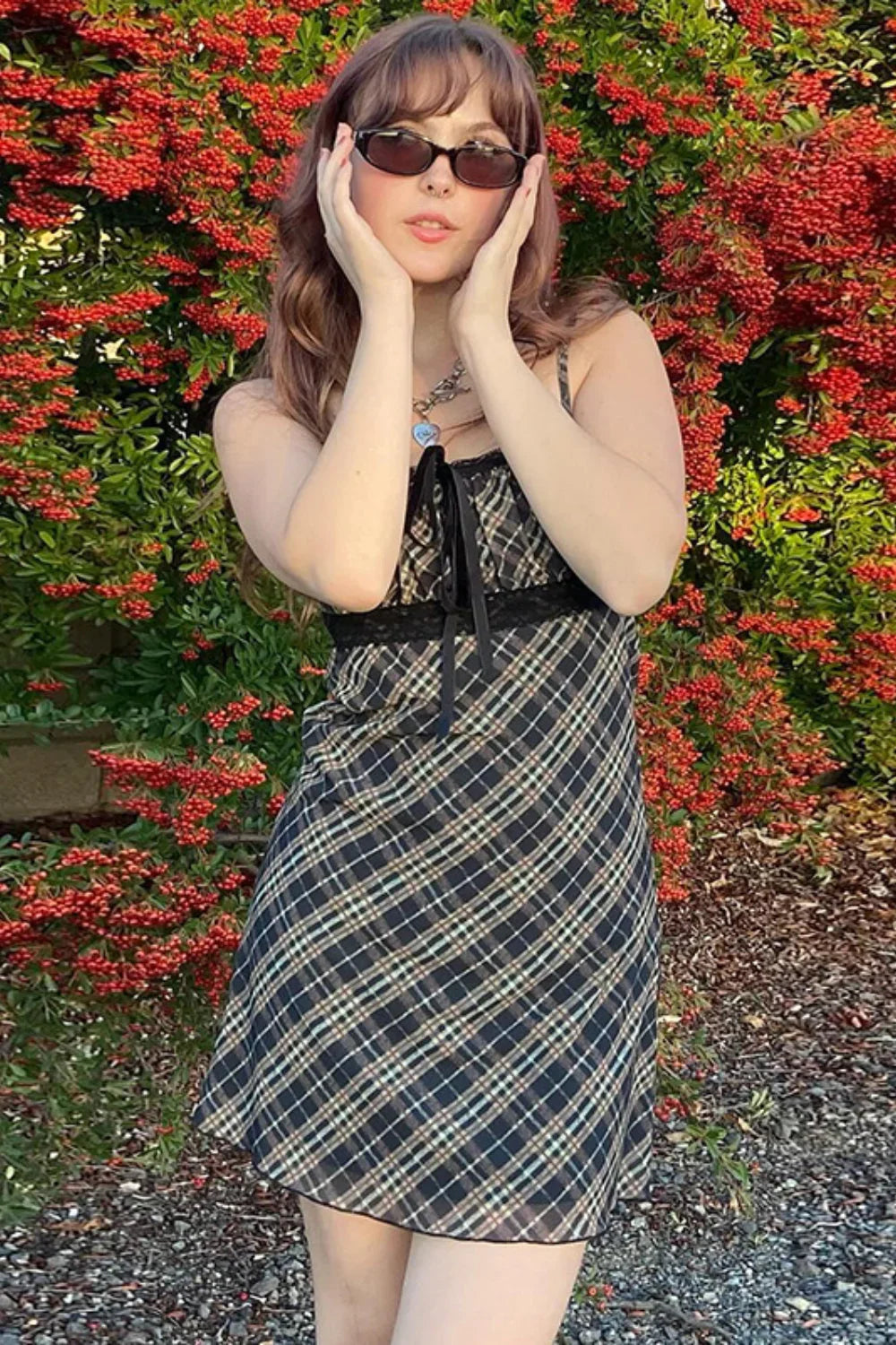 French Checkered Cami Vintage Inspired Dress for Layered Outfit Styling