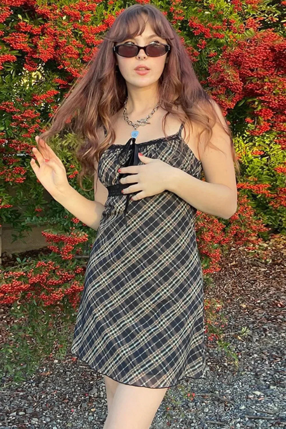 French Checkered Cami Vintage Inspired Dress for Layered Outfit Styling