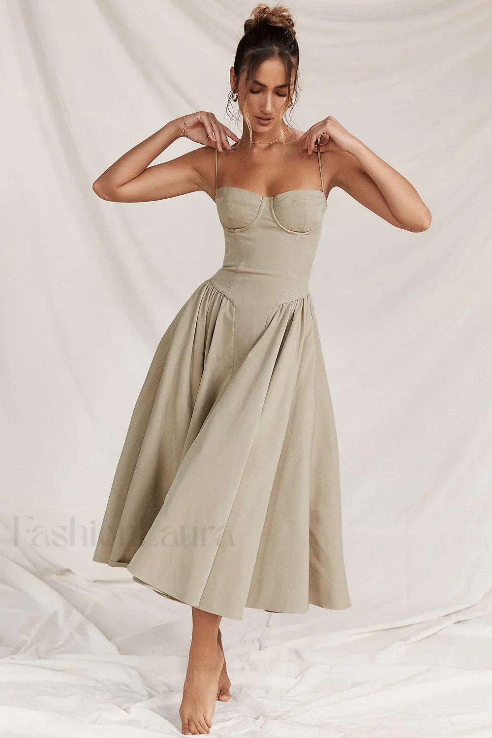French Vintage Strap Midi Dress