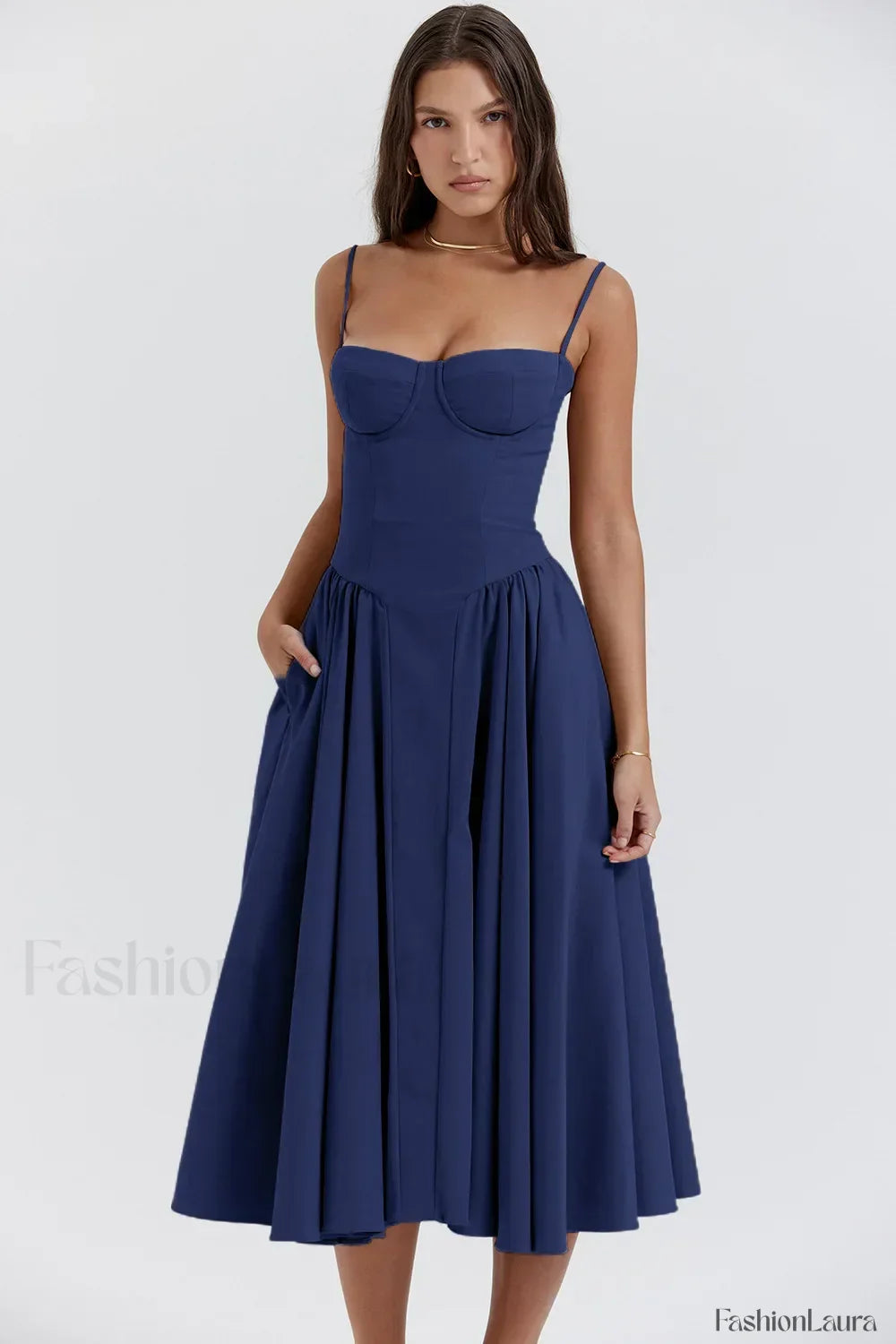 French Vintage Strap Midi Dress