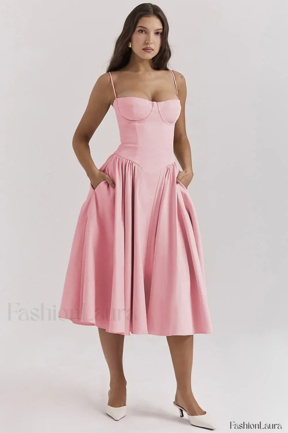 French Vintage Strap Midi Dress