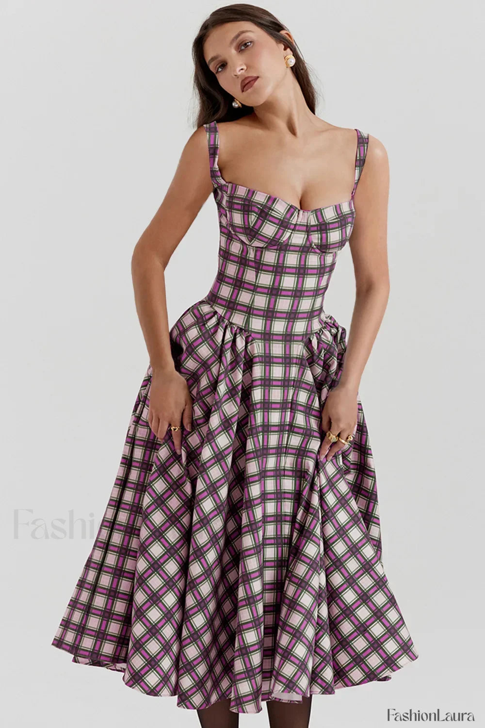 French Vintage Strap Midi Dress
