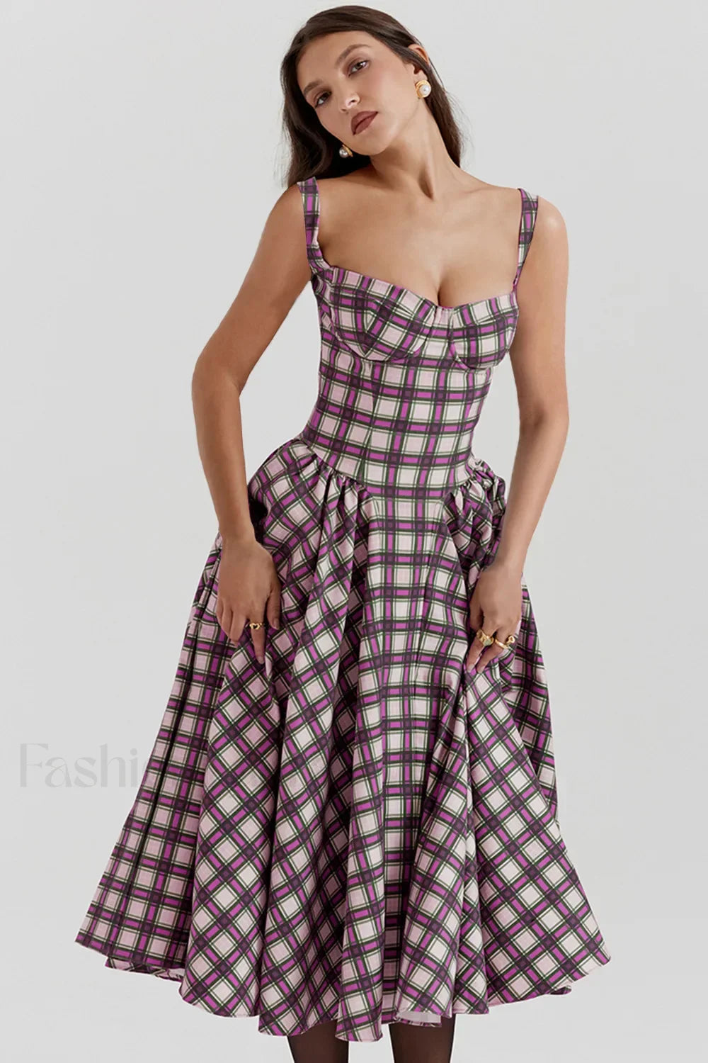 French Vintage Strap Midi Dress