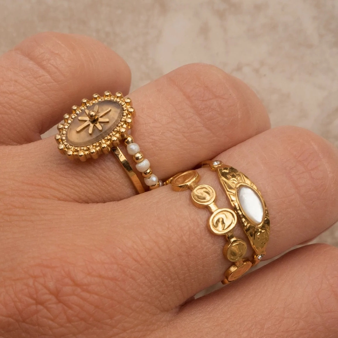 French Retro Ring Stainless Steel Open Star Ring G11