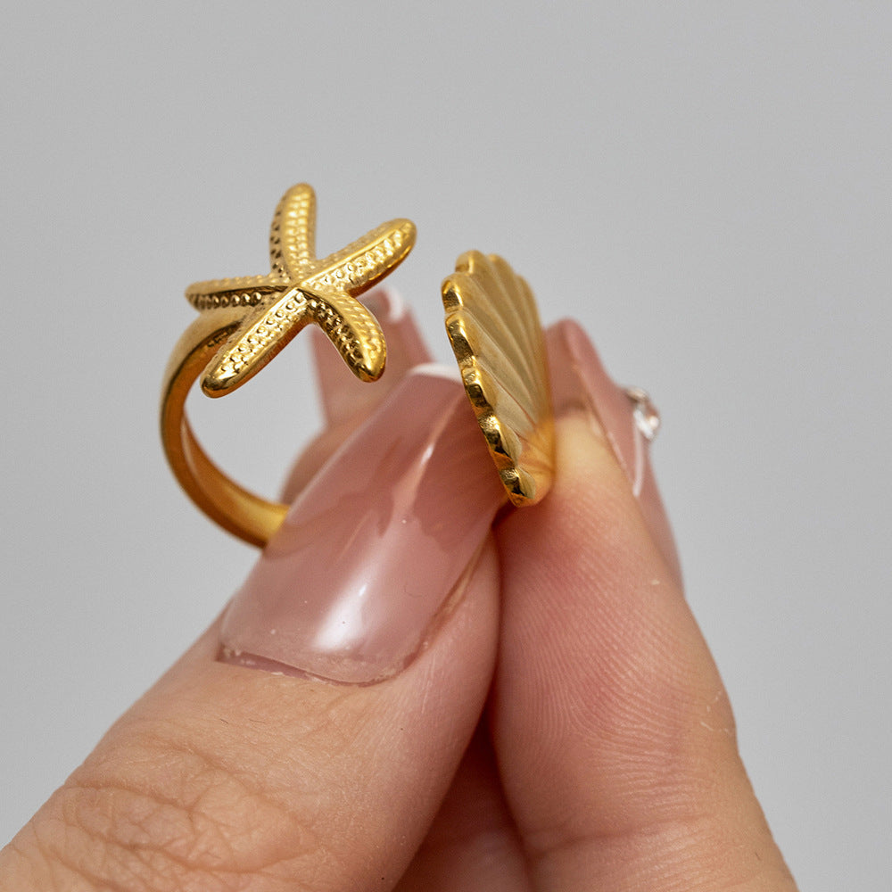 Gold Stainless Steel Starfish Shell Ring G13