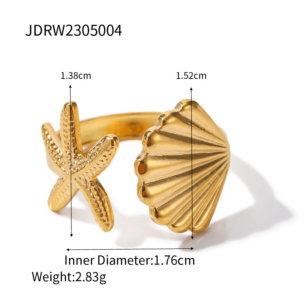 Gold Stainless Steel Starfish Shell Ring G13