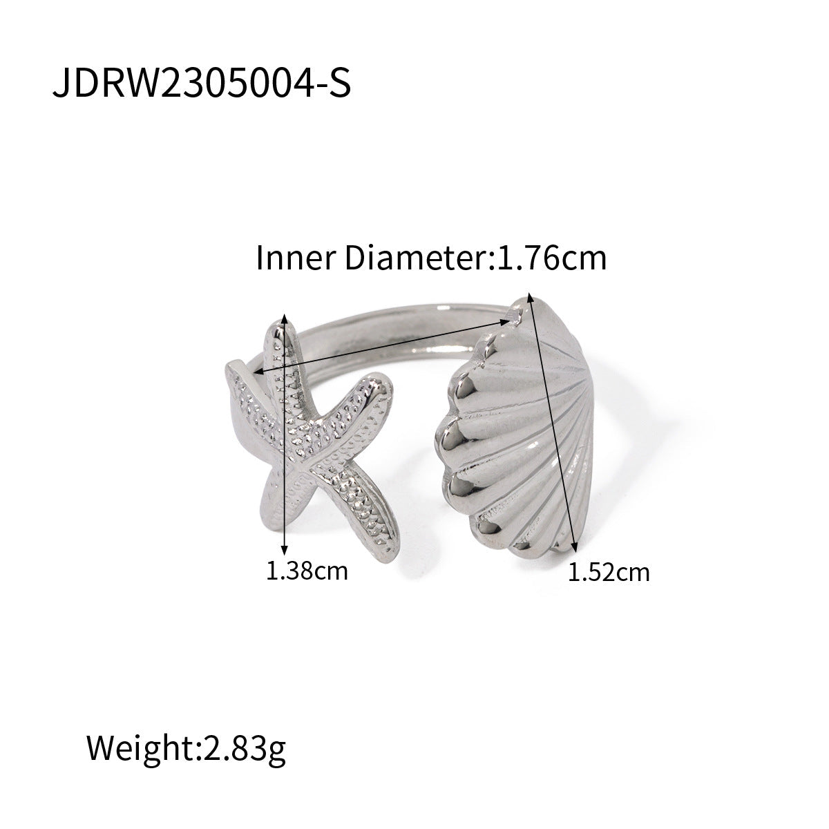Gold Stainless Steel Starfish Shell Ring G13