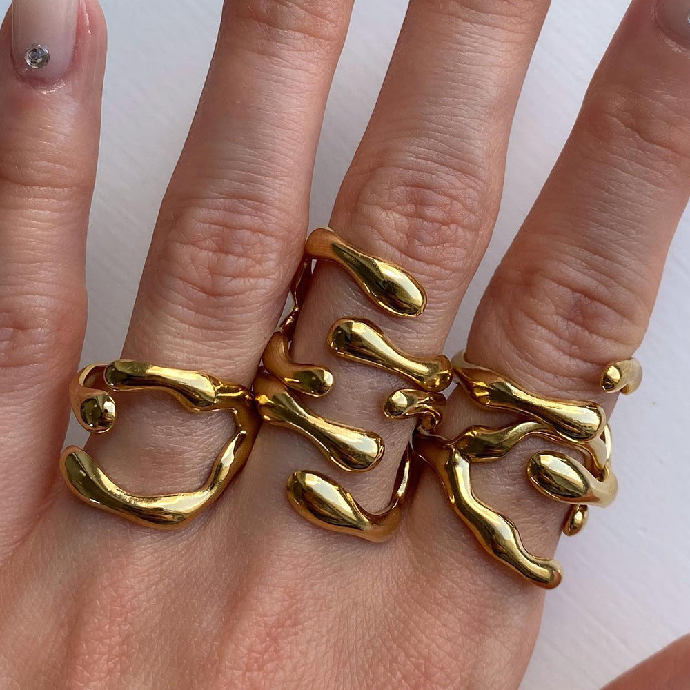 Irregular Ring Line Geometric Adjustable Open Ring G17