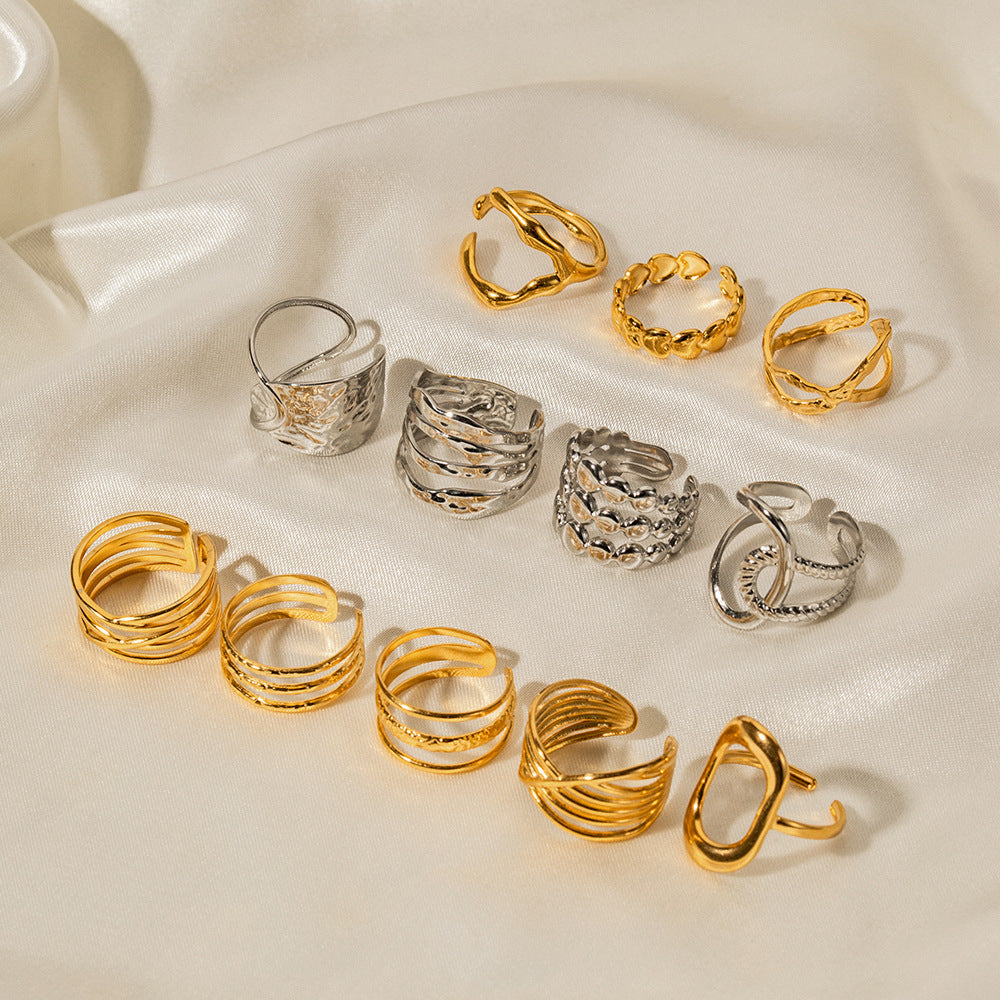 Simple Gold Stainless Steel Adjustable Ring G18