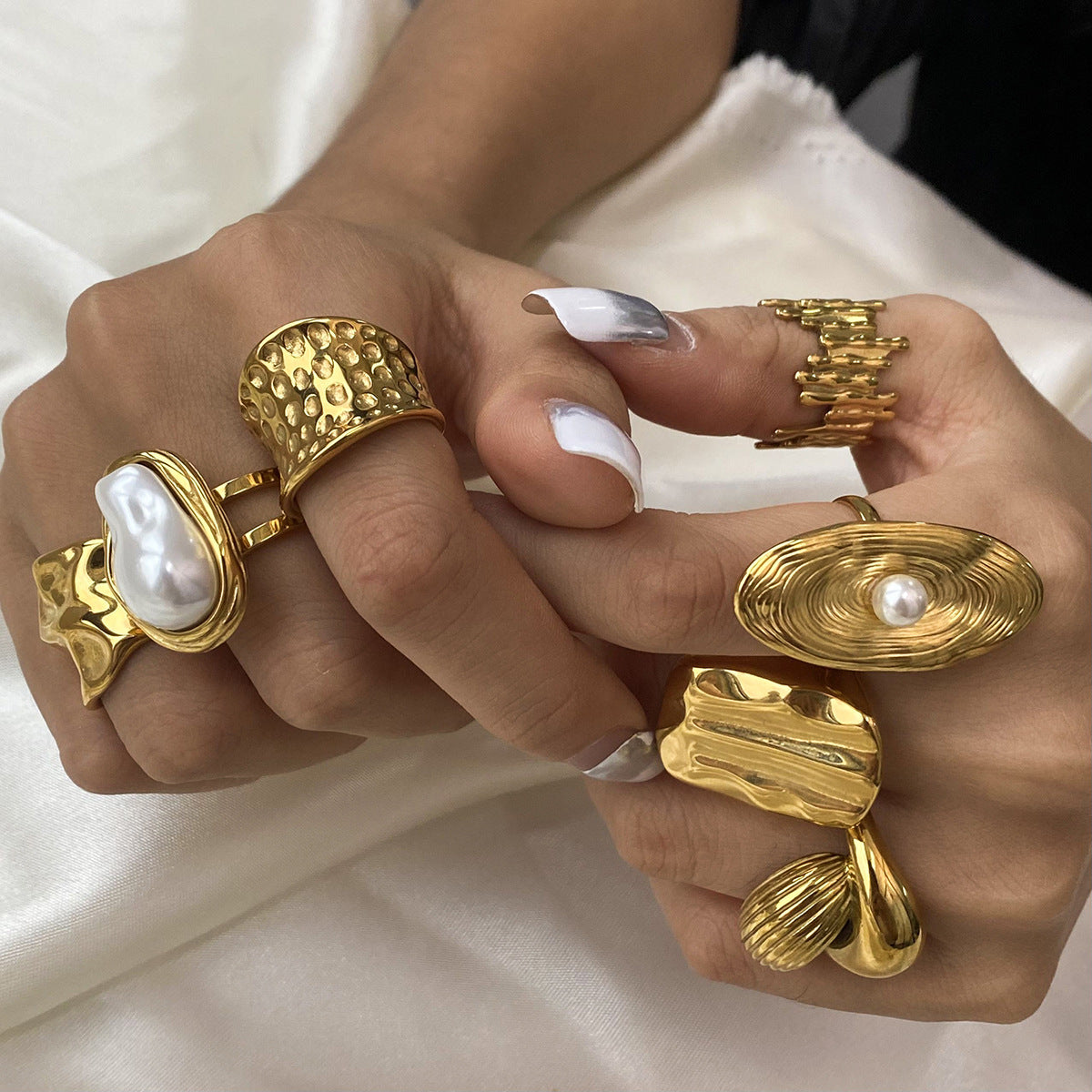 Stainless Steel Gold Irregular Ring Adjustable Ring G20