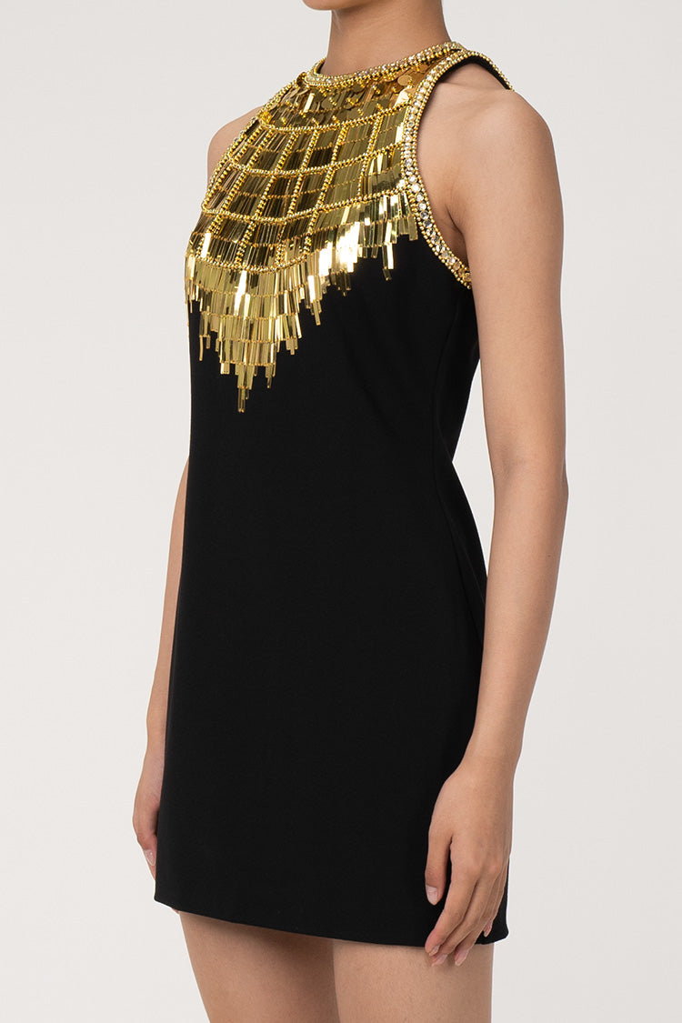 Gatsby Metallic Embellished Sleeveless Bodycon Party Mini Dress - Black - Fashionpara