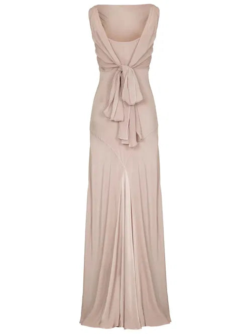 Light Pink Chiffon Long Party Prom Dress Backless Evening Gown - View 3 | FashionDia