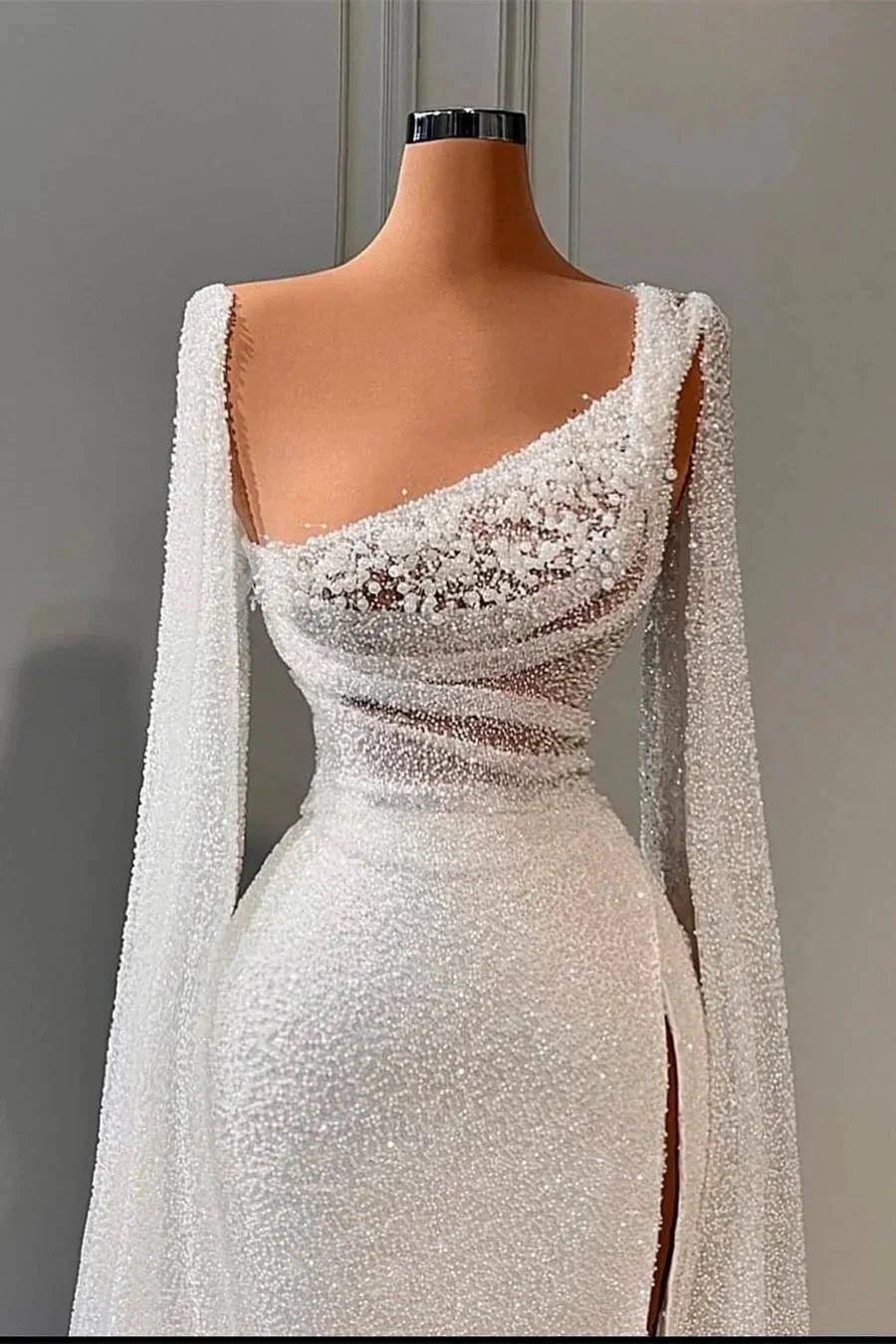 Glamorous A-line Sequined Split Wedding Dresses With Beads (ZD16459)