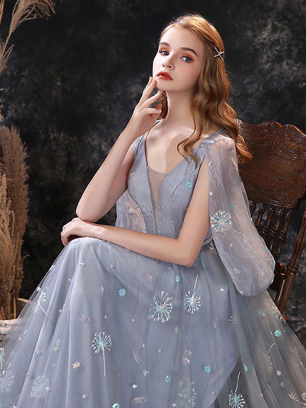 Glamorous Evening Dress A-Line Jewel Neck Lace Floor-Length Lace Formal Dinner Dresses