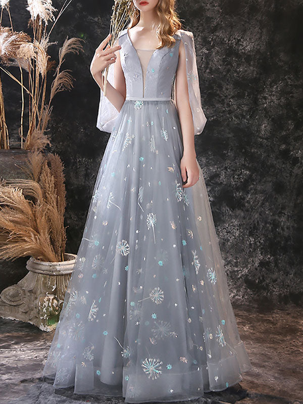 Glamorous Evening Dress A-Line Jewel Neck Lace Floor-Length Lace Formal Dinner Dresses