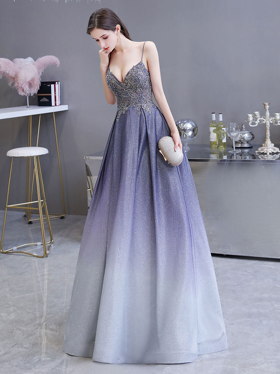Glamorous evening dress A-Line Sweetheart Neck Straps Sleeveless Metallic Gradient Color Floor-Length Formal Party Dresses